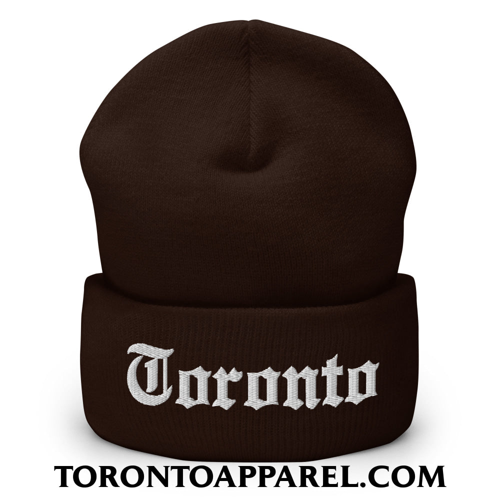 Toronto Old English Embroidered Cuffed Knit Beanie - Brown - Toronto Apparel