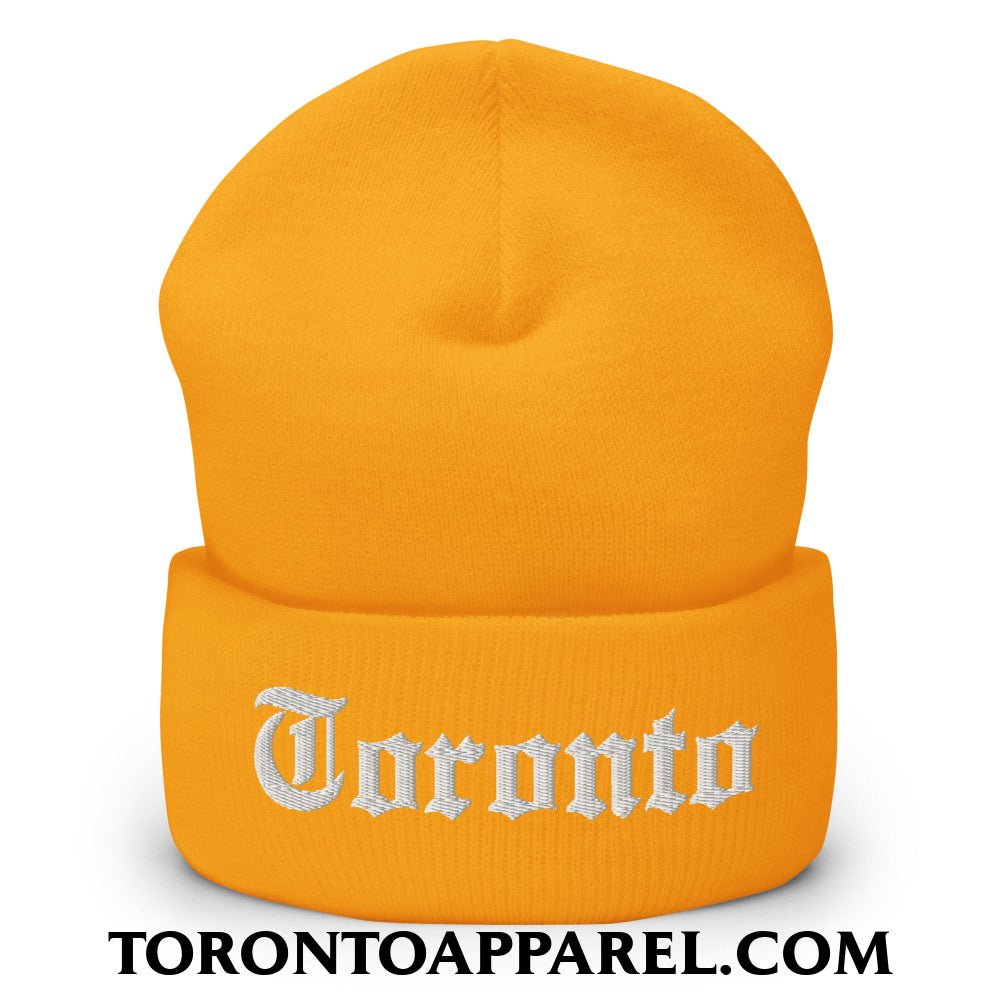 Toronto Old English Embroidered Cuffed Knit Beanie - Gold - Toronto Apparel