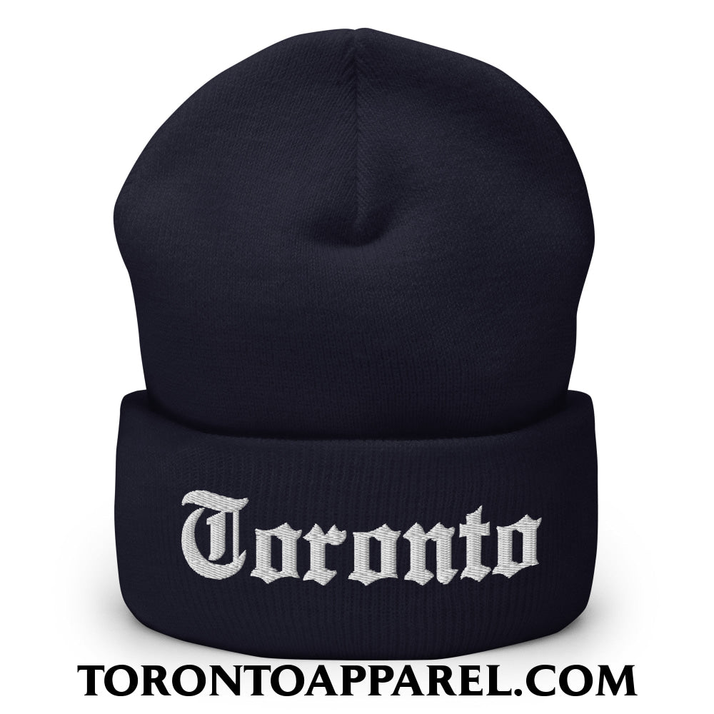 Toronto Old English Embroidered Cuffed Knit Beanie - Navy - Toronto Apparel