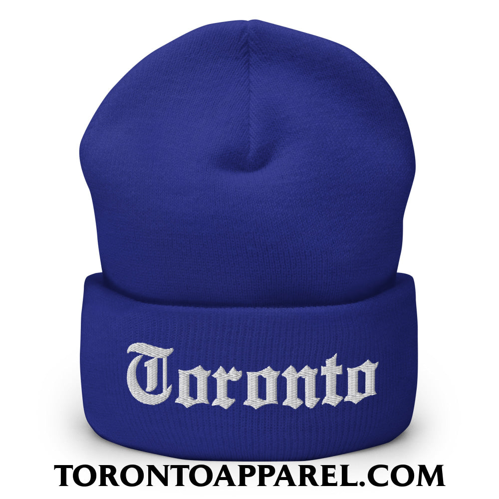 Toronto Old English Embroidered Cuffed Knit Beanie - Royal - Toronto Apparel