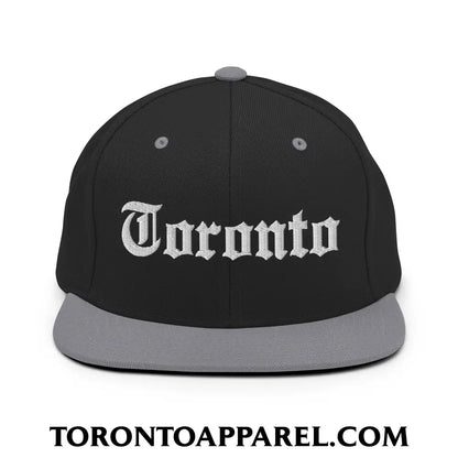 Toronto Old English Embroidered Flat Brim Bill Snapback Hat - Black/ Silver - Toronto Apparel