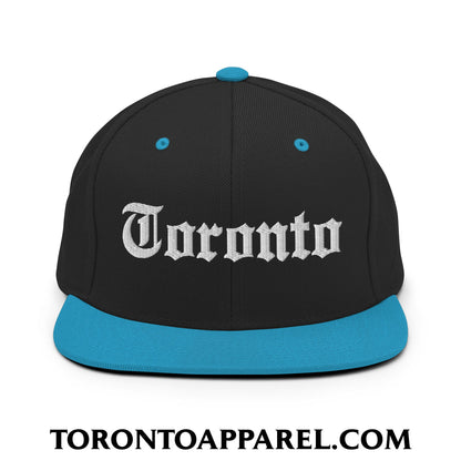 Toronto Old English Embroidered Flat Brim Bill Snapback Hat - Black/ Teal - Toronto Apparel