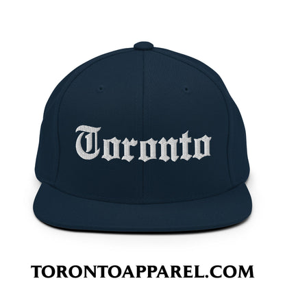 Toronto Old English Embroidered Flat Brim Bill Snapback Hat - Dark Navy - Toronto Apparel