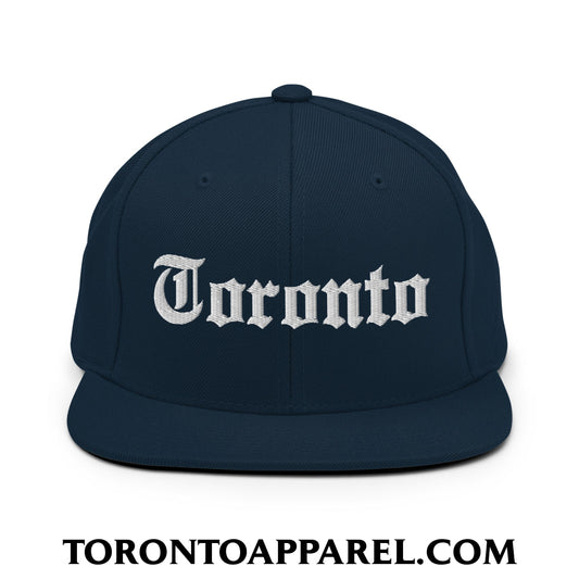 Toronto Old English Embroidered Flat Brim Bill Snapback Hat - Dark Navy - Toronto Apparel