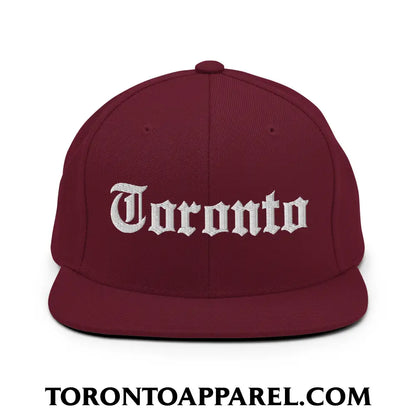 Toronto Old English Embroidered Flat Brim Bill Snapback Hat - Maroon - Toronto Apparel