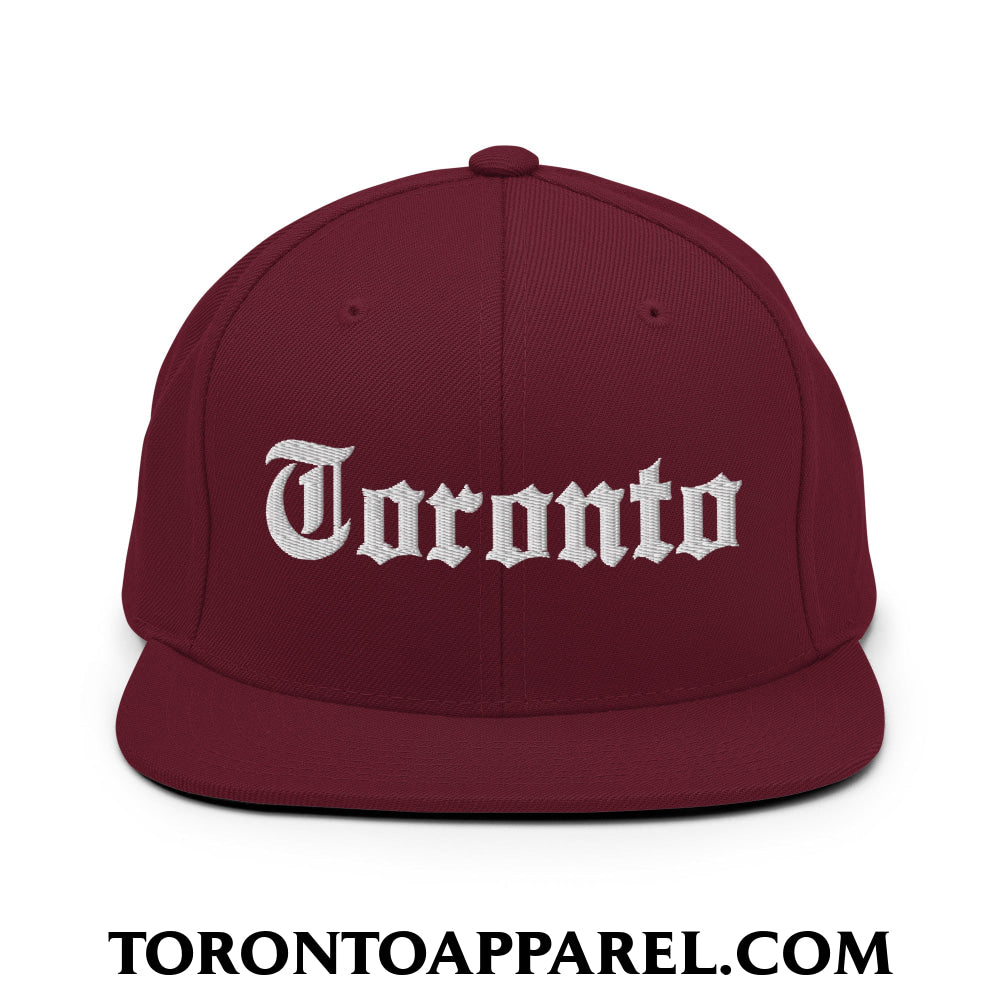 Toronto Old English Embroidered Flat Brim Bill Snapback Hat - Maroon - Toronto Apparel