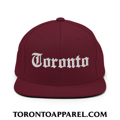 Toronto Old English Embroidered Flat Brim Bill Snapback Hat - Maroon - Toronto Apparel