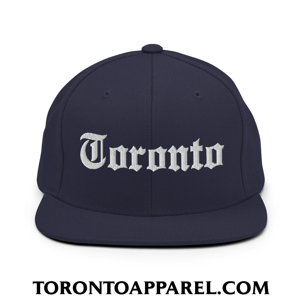 Toronto Old English Embroidered Flat Brim Bill Snapback Hat - Navy - Toronto Apparel