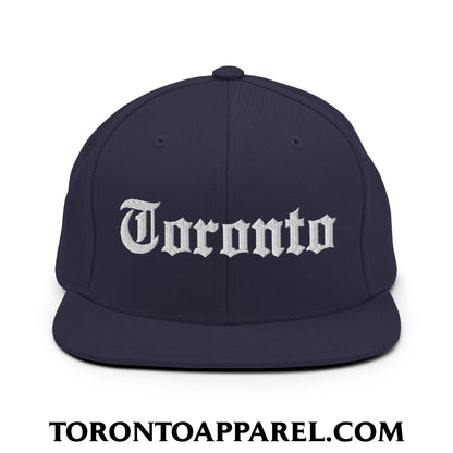 Toronto Old English Embroidered Flat Brim Bill Snapback Hat - Navy - Toronto Apparel