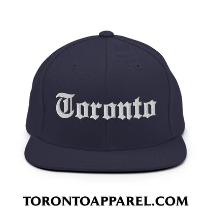 Toronto Old English Embroidered Flat Brim Bill Snapback Hat - Navy - Toronto Apparel