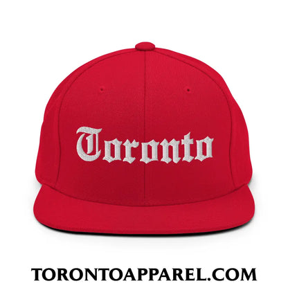 Toronto Old English Embroidered Flat Brim Bill Snapback Hat - Red - Toronto Apparel