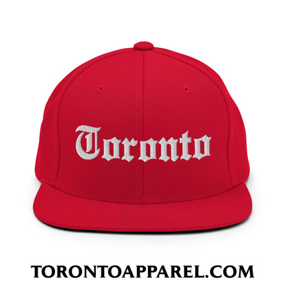 Toronto Old English Embroidered Flat Brim Bill Snapback Hat - Red - Toronto Apparel