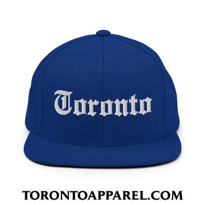 Toronto Old English Embroidered Flat Brim Bill Snapback Hat - Royal Blue - Toronto Apparel
