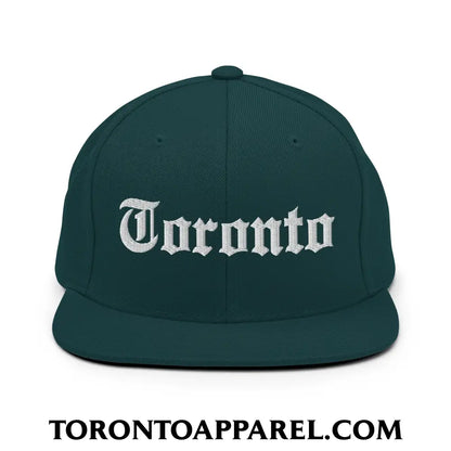 Toronto Old English Embroidered Flat Brim Bill Snapback Hat - Spruce - Toronto Apparel
