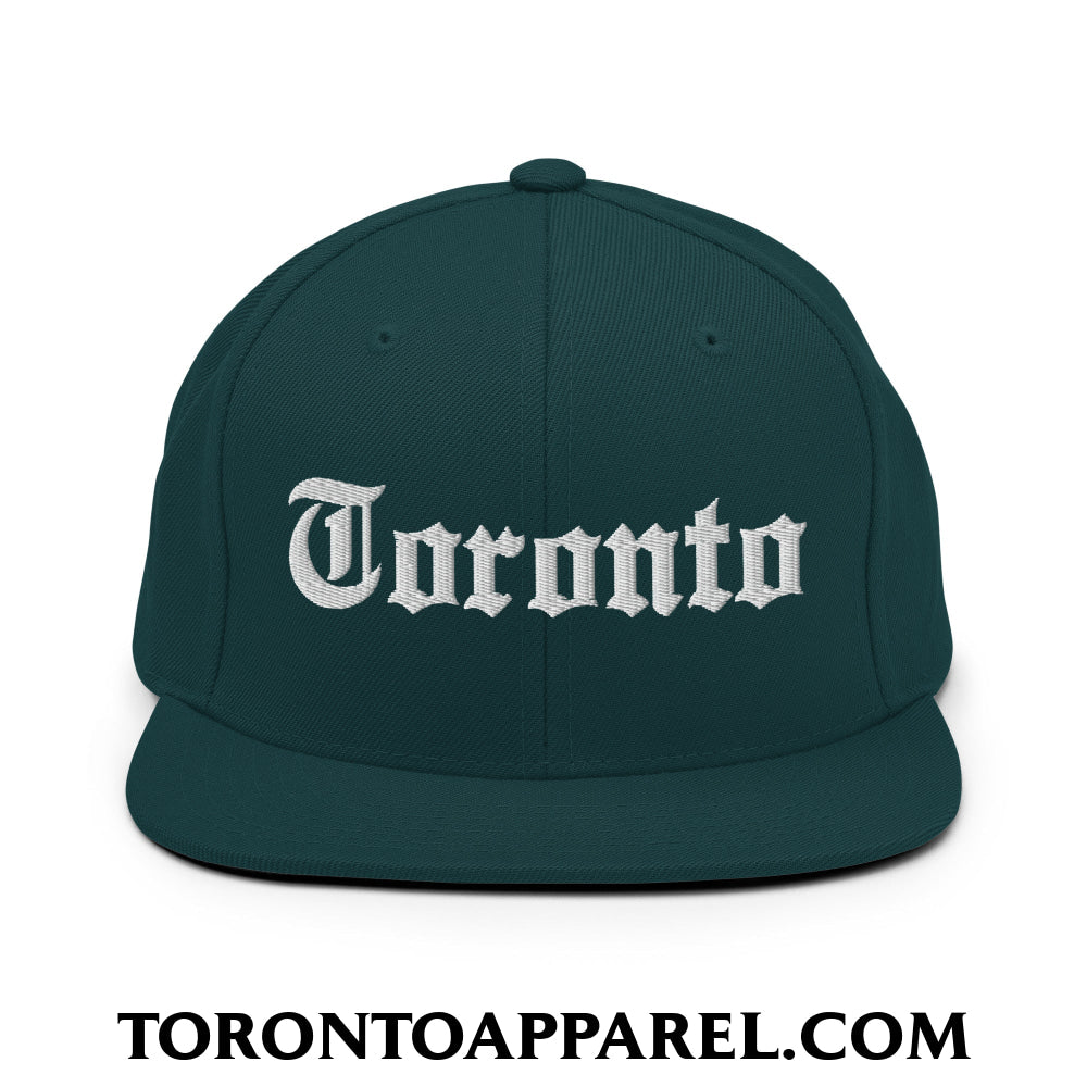Toronto Old English Embroidered Flat Brim Bill Snapback Hat - Spruce - Toronto Apparel