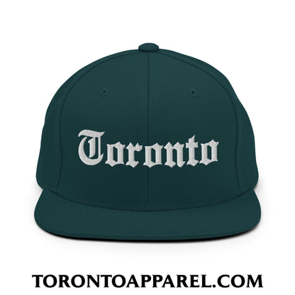 Toronto Old English Embroidered Flat Brim Bill Snapback Hat - Spruce - Toronto Apparel