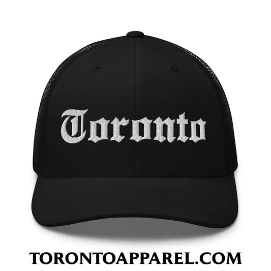 Toronto Old English Embroidered Mesh Trucker Hat - Black - Toronto Apparel