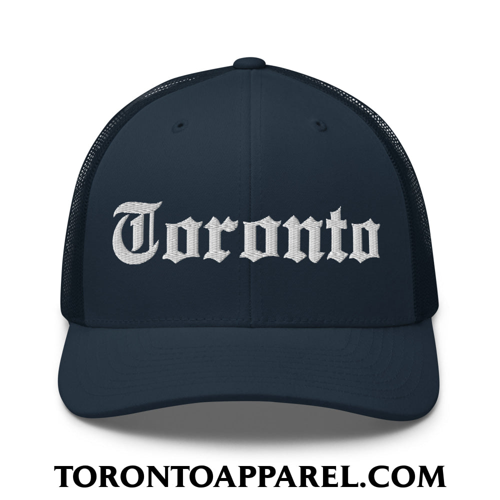 Toronto Old English Embroidered Mesh Trucker Hat - Navy - Toronto Apparel