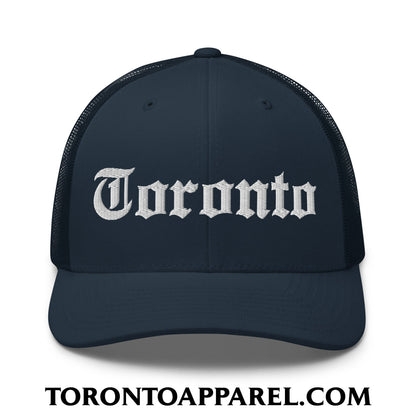 Toronto Old English Embroidered Mesh Trucker Hat - Navy - Toronto Apparel