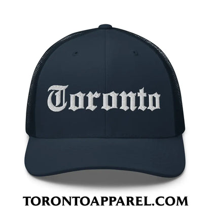Toronto Old English Embroidered Mesh Trucker Hat - Navy - Toronto Apparel