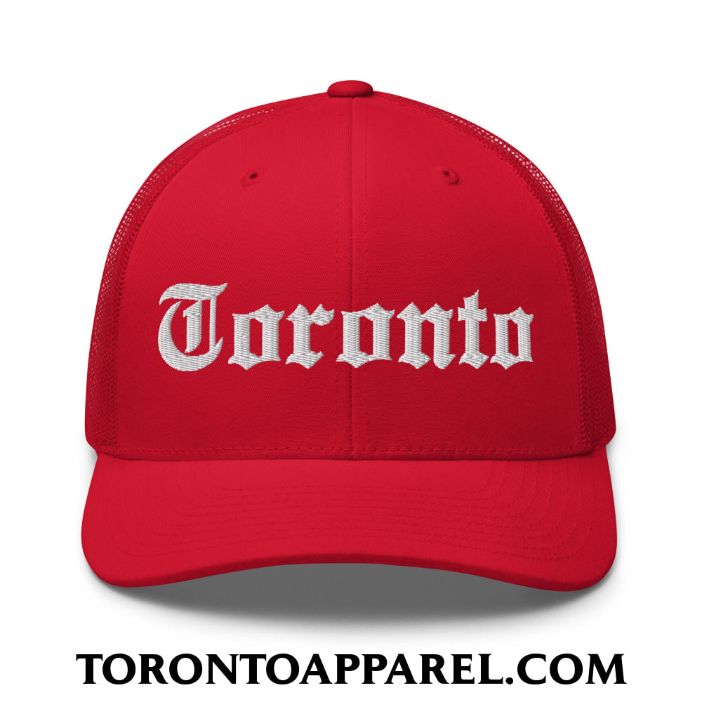 Toronto Old English Embroidered Mesh Trucker Hat - Red - Toronto Apparel