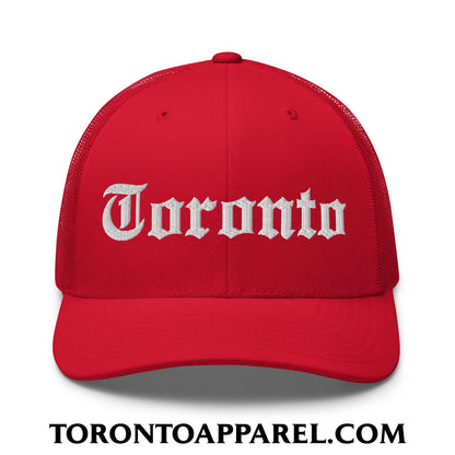 Toronto Old English Embroidered Mesh Trucker Hat - Red - Toronto Apparel
