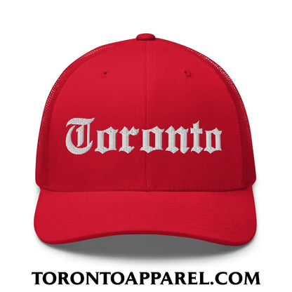 Toronto Old English Embroidered Mesh Trucker Hat - Red - Toronto Apparel