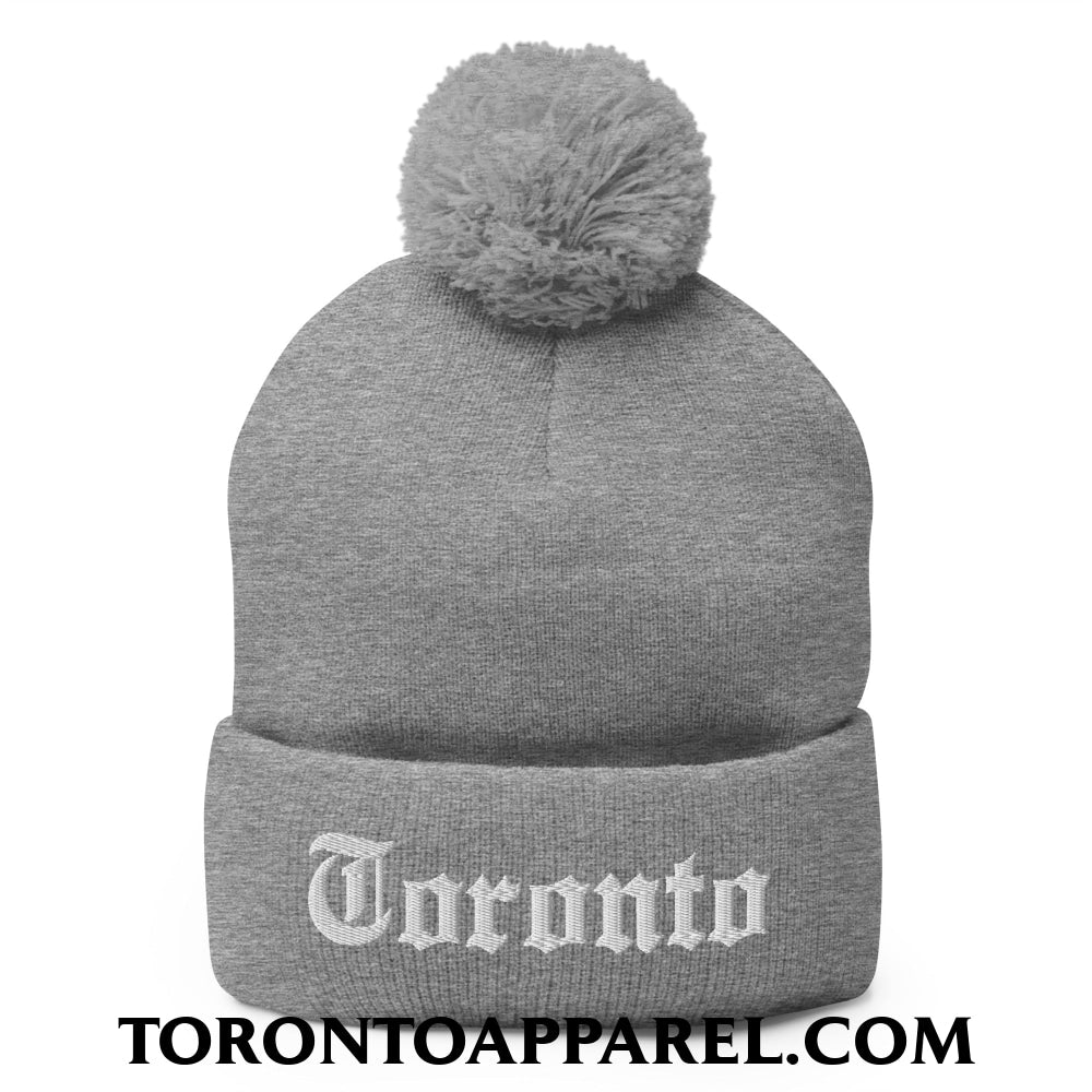 Toronto Old English Embroidered Pom Pom Knit Beanie - Heather Grey - Toronto Apparel