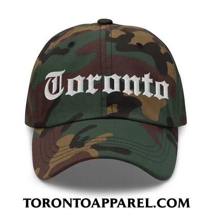 Toronto Old English Embroidered Unstructured Dad Hat - Green Camo - Toronto Apparel