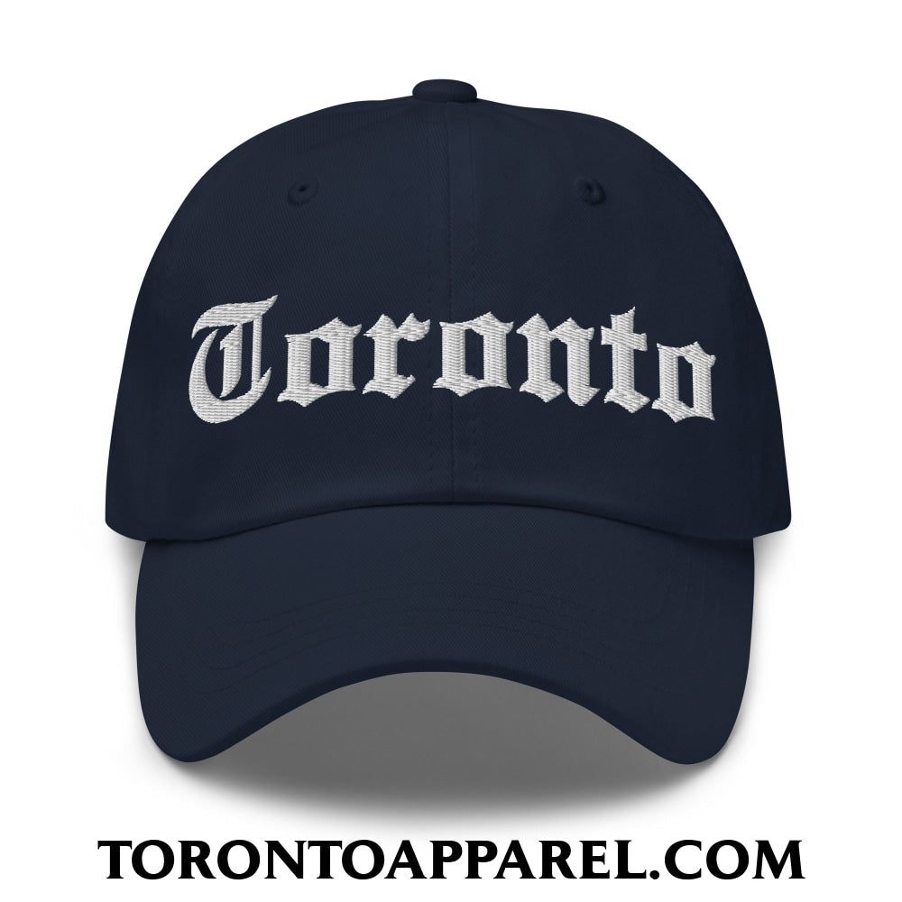 Toronto Old English Embroidered Unstructured Dad Hat - Navy - Toronto Apparel