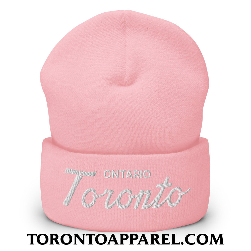 Toronto Ontario Classic Sports Script Embroidered Cuffed Knit Beanie - Baby Pink - Toronto Apparel