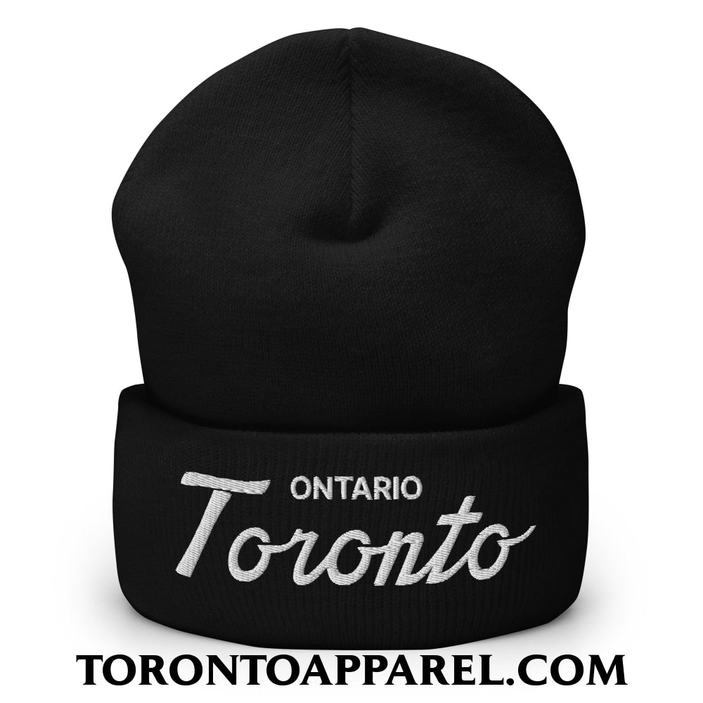 Toronto Ontario Classic Sports Script Embroidered Cuffed Knit Beanie - Black - Toronto Apparel