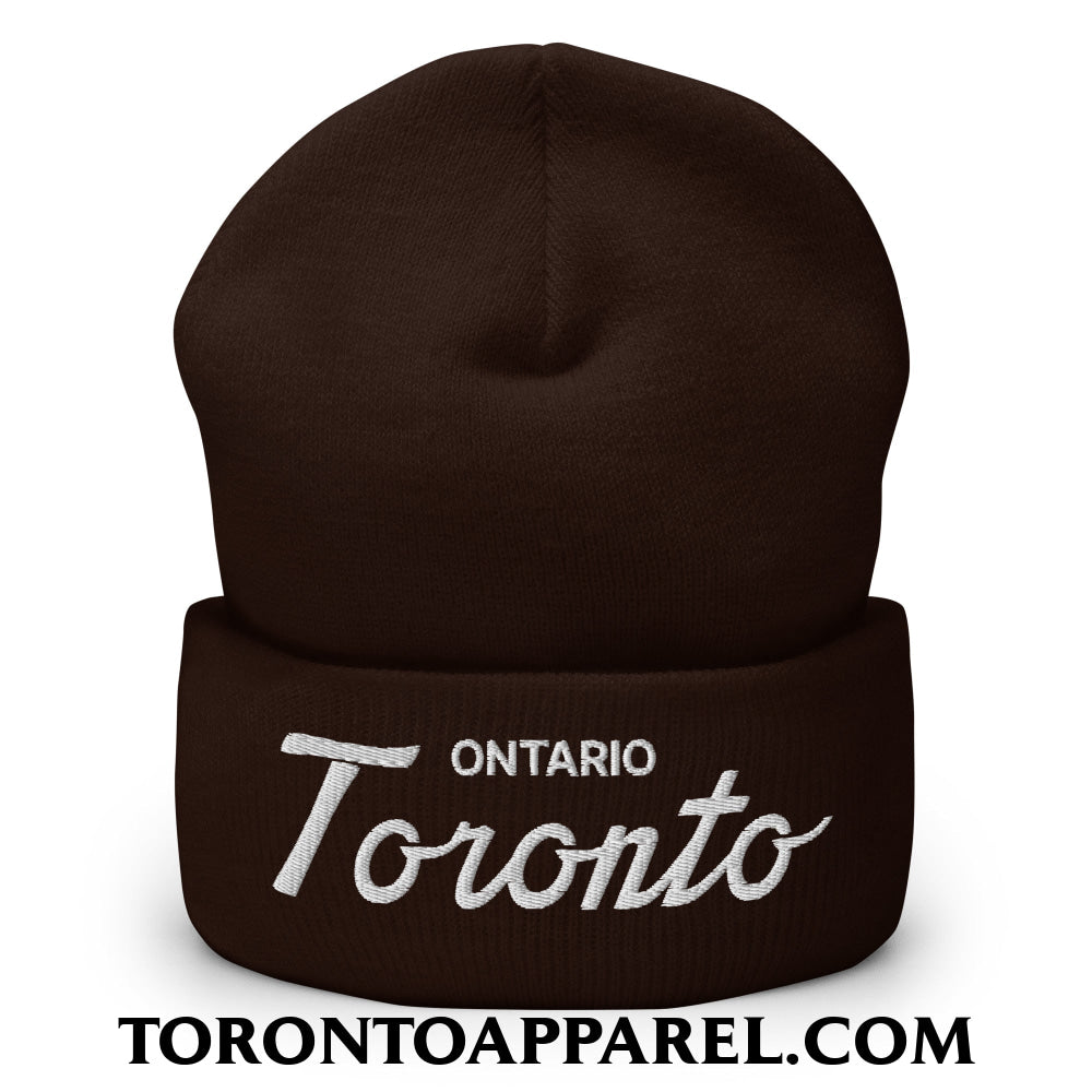 Toronto Ontario Classic Sports Script Embroidered Cuffed Knit Beanie - Brown - Toronto Apparel