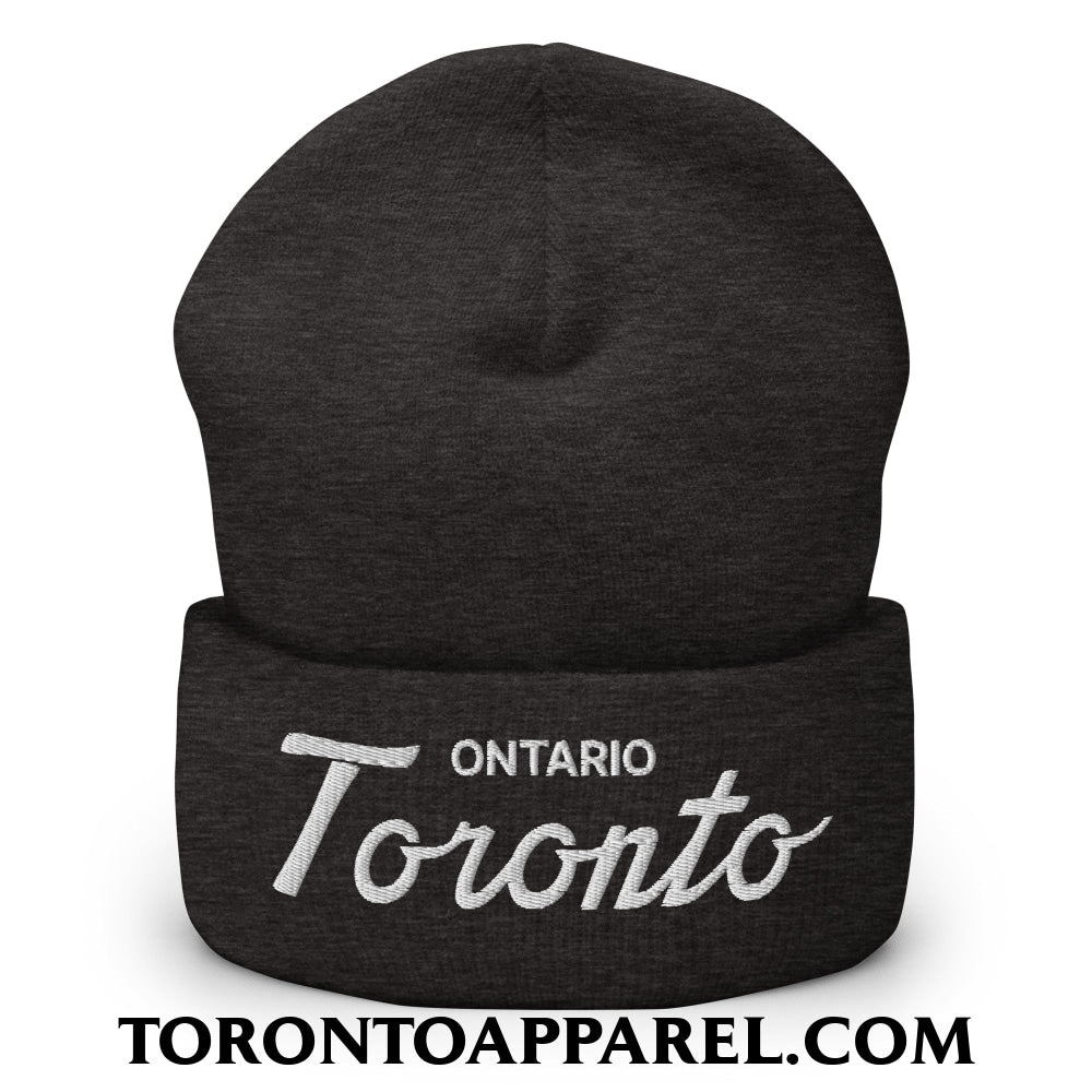 Toronto Ontario Classic Sports Script Embroidered Cuffed Knit Beanie - Dark Grey - Toronto Apparel