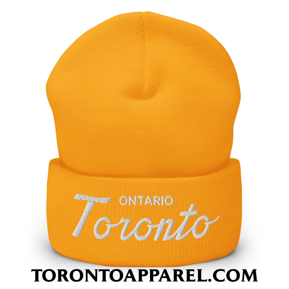 Toronto Ontario Classic Sports Script Embroidered Cuffed Knit Beanie - Gold - Toronto Apparel
