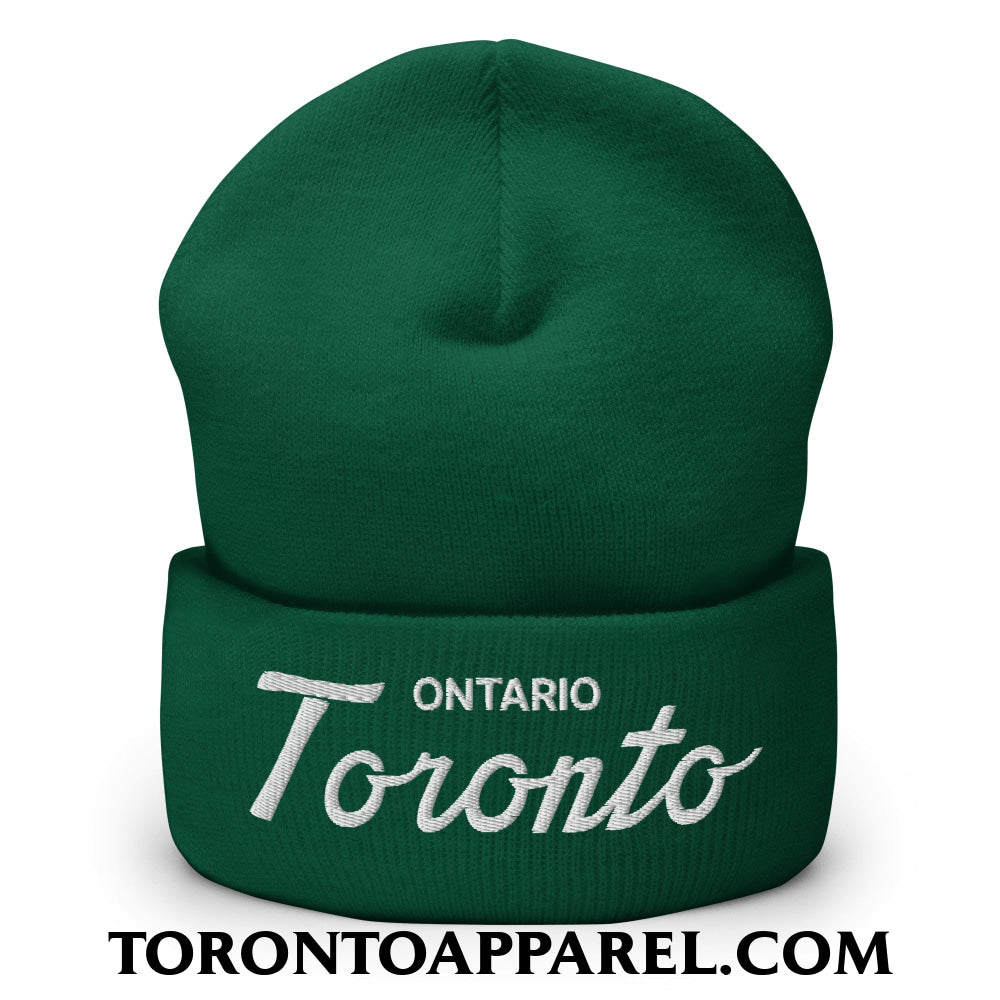 Toronto Ontario Classic Sports Script Embroidered Cuffed Knit Beanie - Spruce - Toronto Apparel