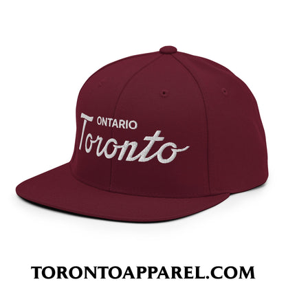 Toronto Ontario Classic Sports Script Embroidered Flat Brim Bill Snapback Hat - Toronto Apparel
