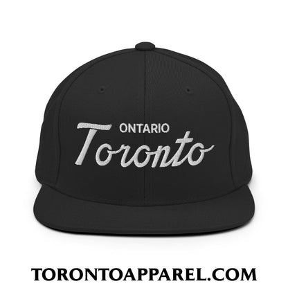 Toronto Ontario Classic Sports Script Embroidered Flat Brim Bill Snapback Hat - Black - Toronto Apparel