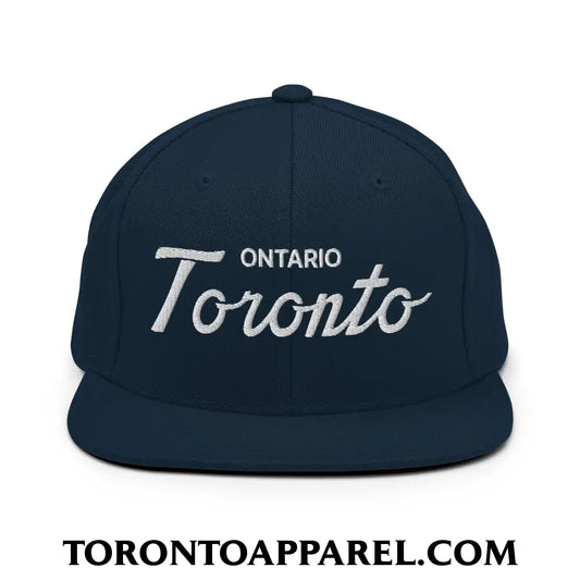 Toronto Ontario Classic Sports Script Embroidered Flat Brim Bill Snapback Hat - Dark Navy - Toronto Apparel