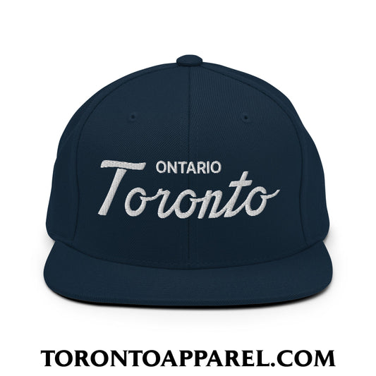 Toronto Ontario Classic Sports Script Embroidered Flat Brim Bill Snapback Hat - Dark Navy - Toronto Apparel