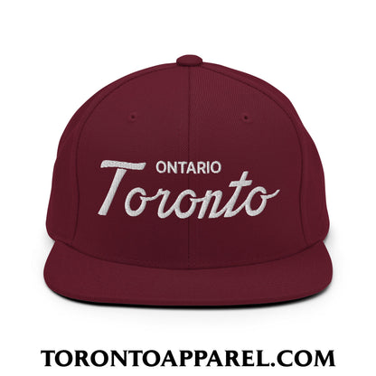 Toronto Ontario Classic Sports Script Embroidered Flat Brim Bill Snapback Hat - Maroon - Toronto Apparel