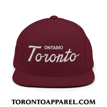 Toronto Ontario Classic Sports Script Embroidered Flat Brim Bill Snapback Hat - Maroon - Toronto Apparel