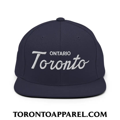 Toronto Ontario Classic Sports Script Embroidered Flat Brim Bill Snapback Hat - Navy - Toronto Apparel