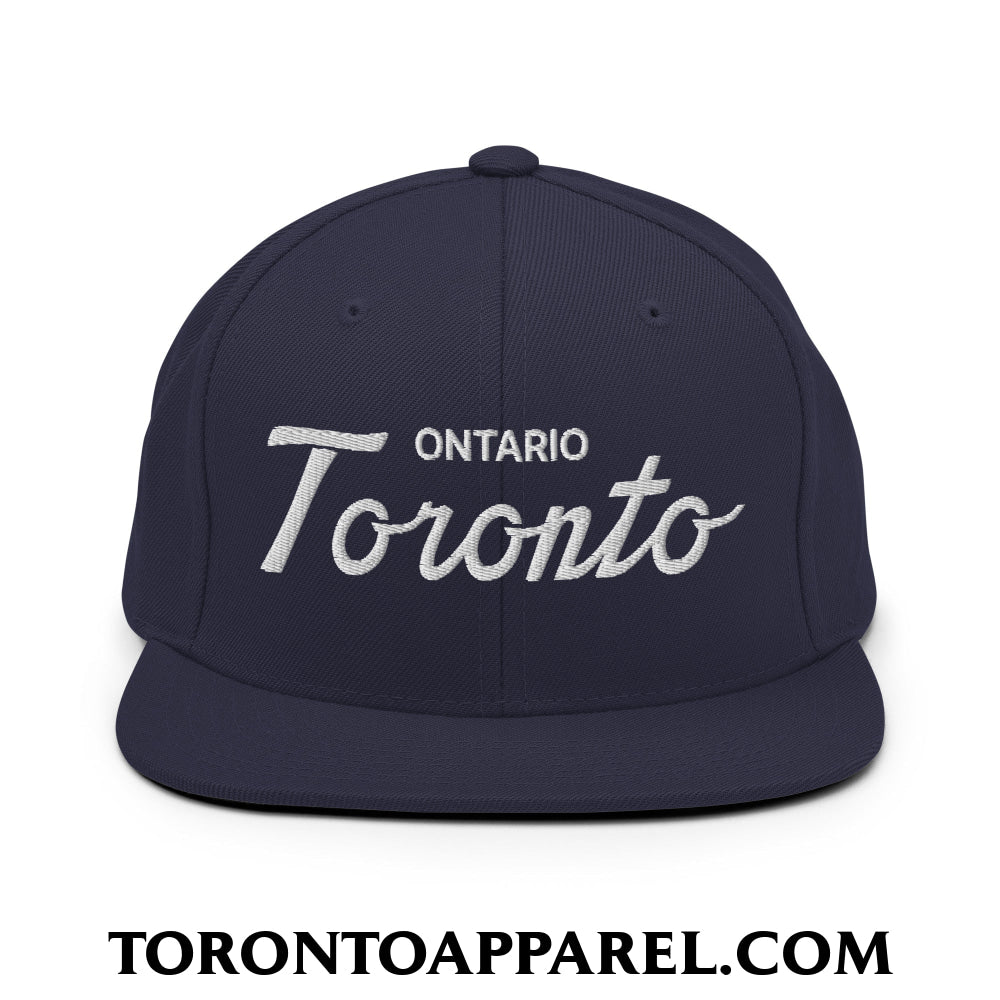 Toronto Ontario Classic Sports Script Embroidered Flat Brim Bill Snapback Hat - Navy - Toronto Apparel