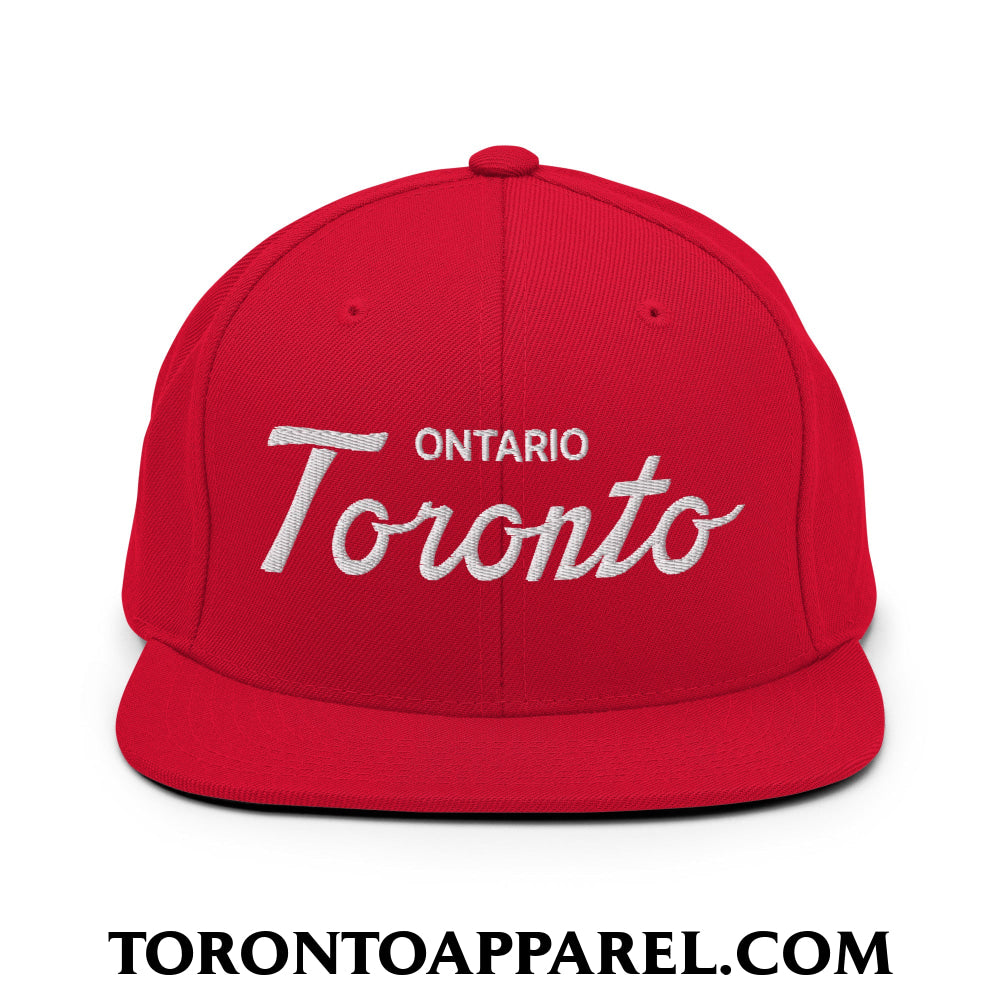 Toronto Ontario Classic Sports Script Embroidered Flat Brim Bill Snapback Hat - Red - Toronto Apparel