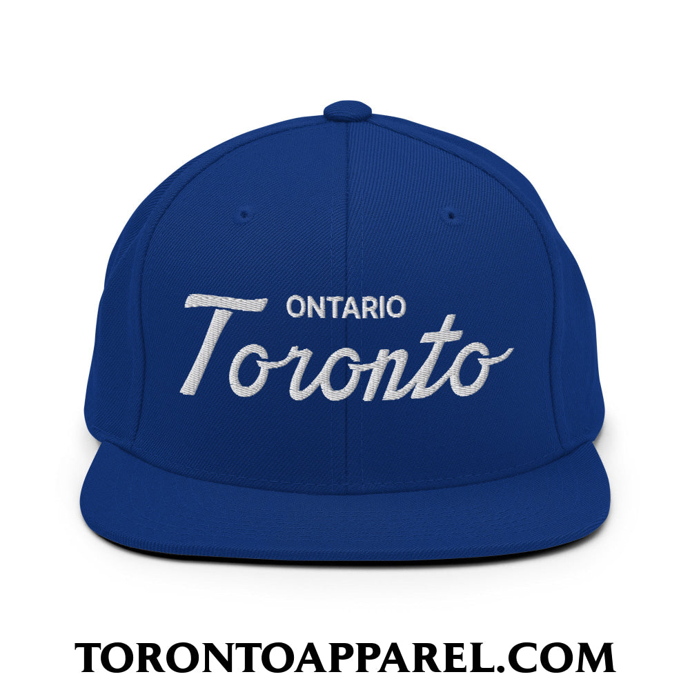Toronto Ontario Classic Sports Script Embroidered Flat Brim Bill Snapback Hat - Royal Blue - Toronto Apparel