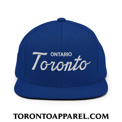 Toronto Ontario Classic Sports Script Embroidered Flat Brim Bill Snapback Hat - Royal Blue - Toronto Apparel