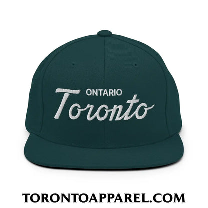 Toronto Ontario Classic Sports Script Embroidered Flat Brim Bill Snapback Hat - Spruce - Toronto Apparel