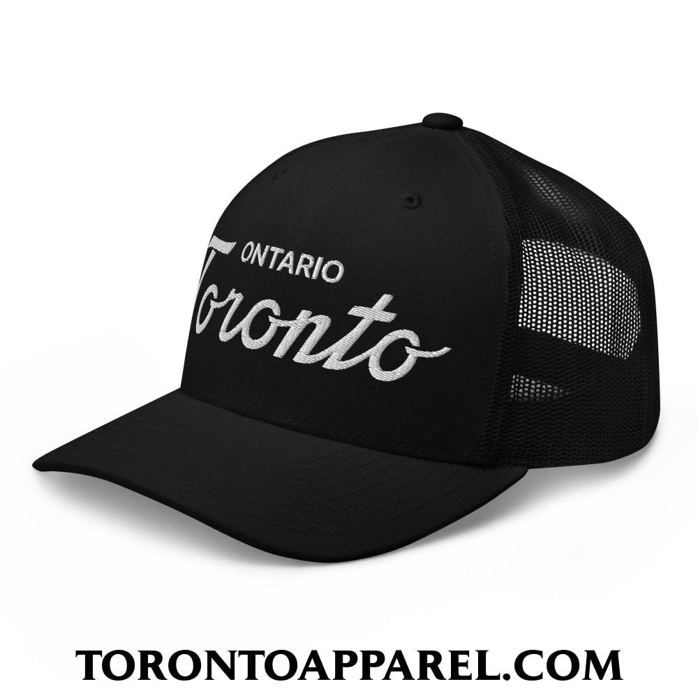 Toronto Ontario Classic Sports Script Embroidered Mesh Trucker Hat - Toronto Apparel