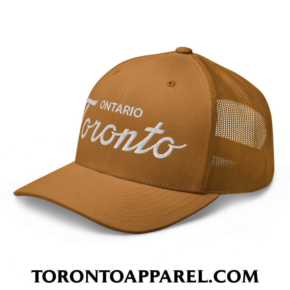 Toronto Ontario Classic Sports Script Embroidered Mesh Trucker Hat - Toronto Apparel